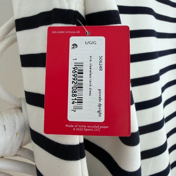 SPANX Air Essentials Tank Dress Large Cream Black Stripe Sleeveless Minimalist - Picture 9 of 12